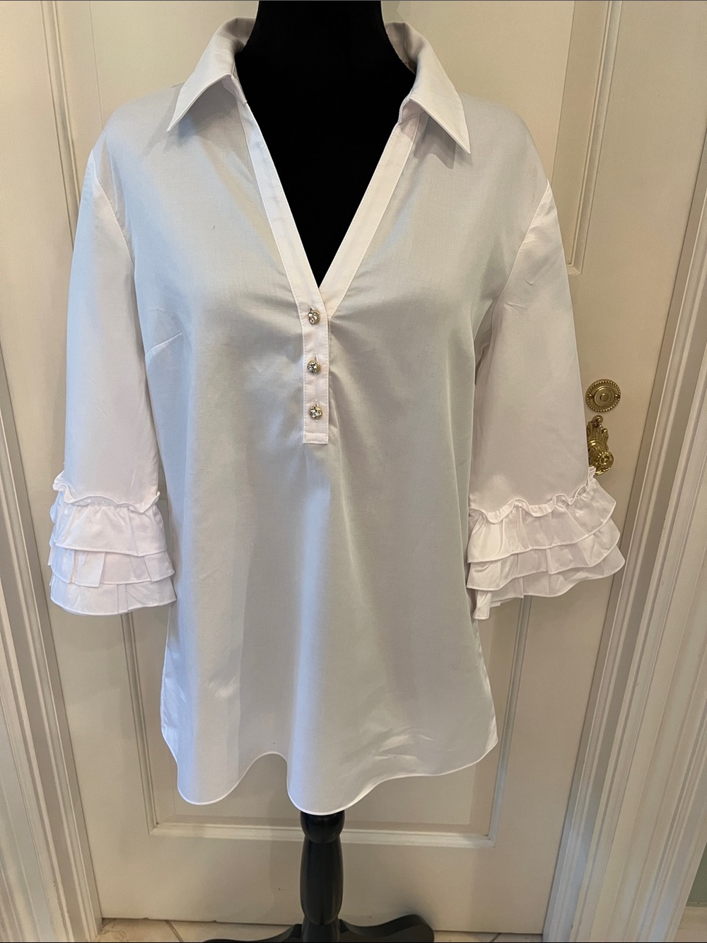Lilly Pulitzer White Ruffle-Sleeve Cotton Popover Blouse